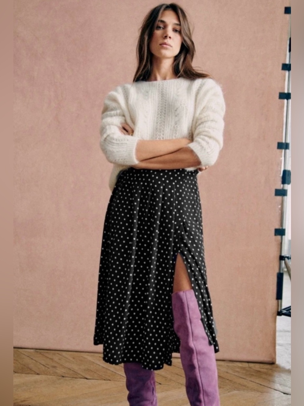 Sezane Alicia Skirt Black & White Polka Dot